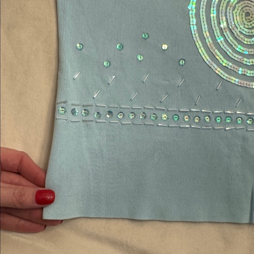 NWT! Lucia Burns Light Blue Sequin Snowman Tank Top, sz L - Picture 6 of 11